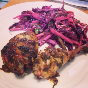Apple, Beetroot & Red Cabbage Slaw With Crispy Baked Chicken